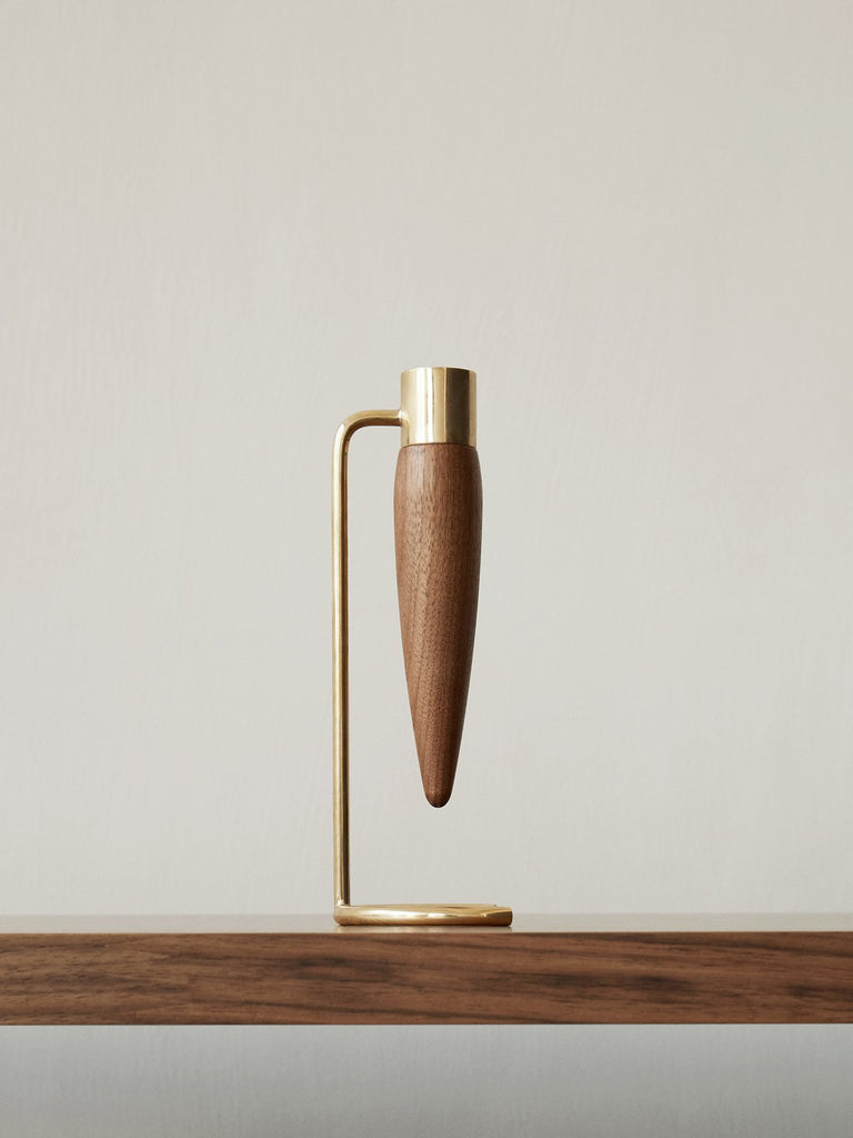 Umanoff candle holder in walnut and brass | menu